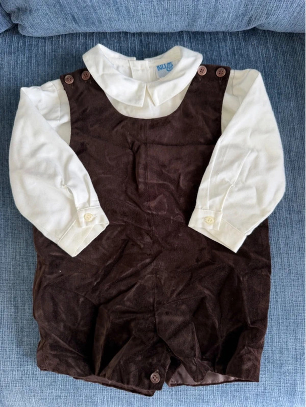 Vintage baby boy 2-piece velvet button-on John John romper set Size 18 months